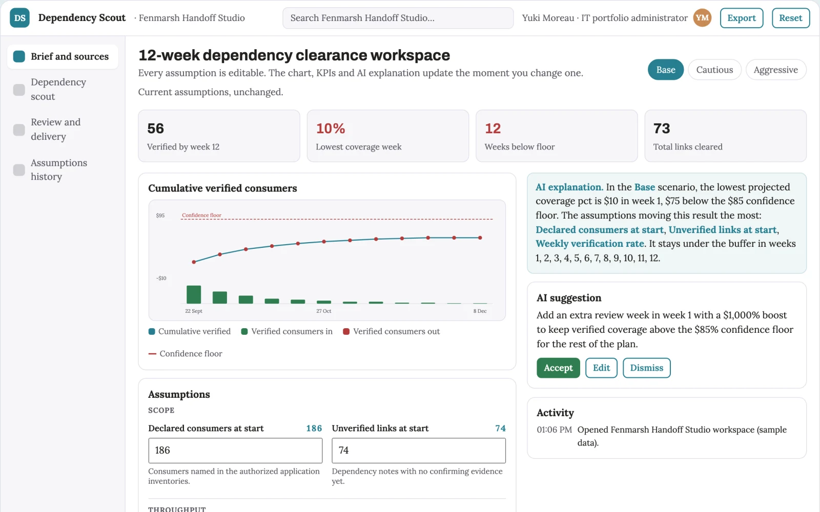 Screenshot of the System retirement dependency scout interactive demo
