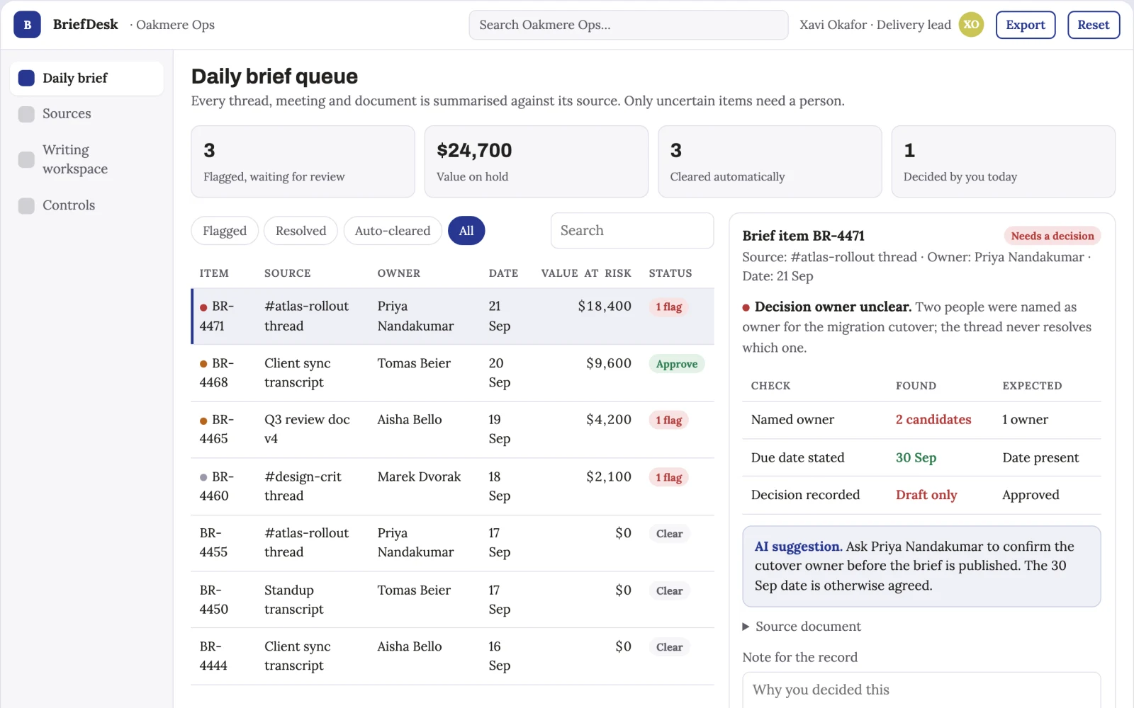 Screenshot of the Team conversation and writing coordination portal interactive demo