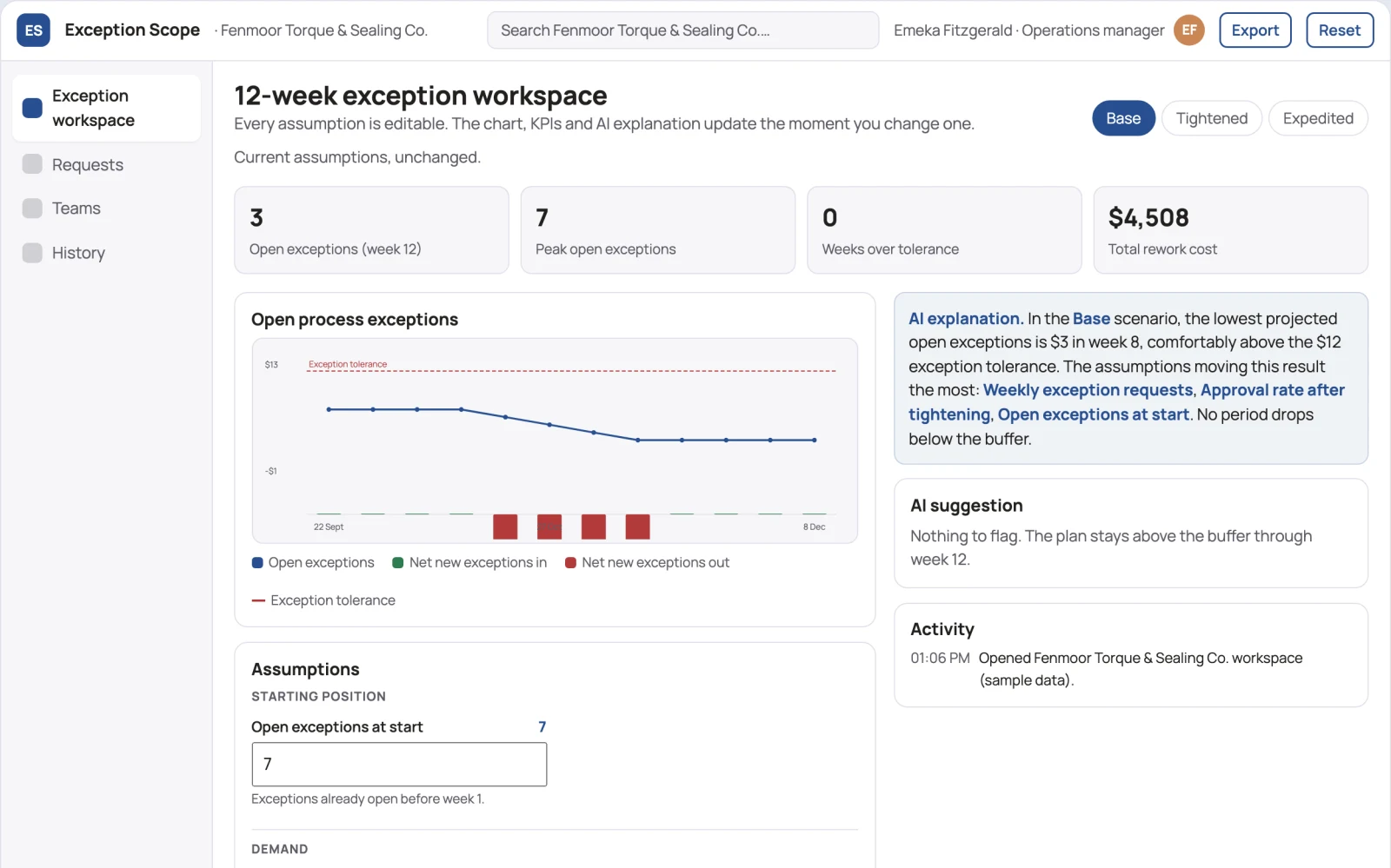 Screenshot of the Team process exception negotiation interactive demo