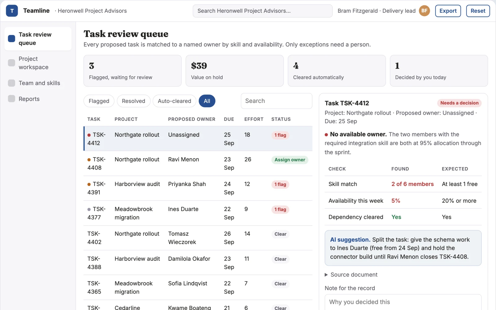 Screenshot of the Team project coordination and communication portal interactive demo