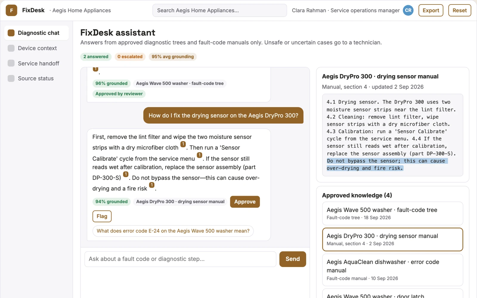 Screenshot of the Technical troubleshooting assistant interactive demo