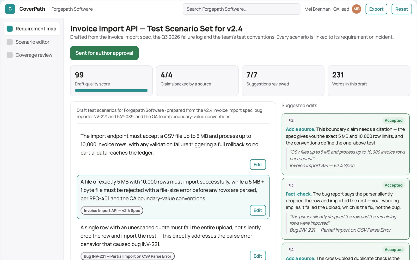 Demo screen of Test scenario generation service