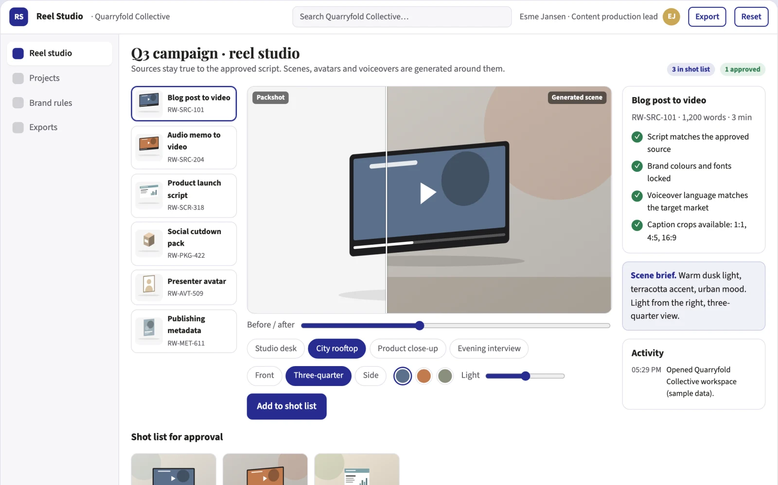 Screenshot of the Text and audio to finished video production platform interactive demo