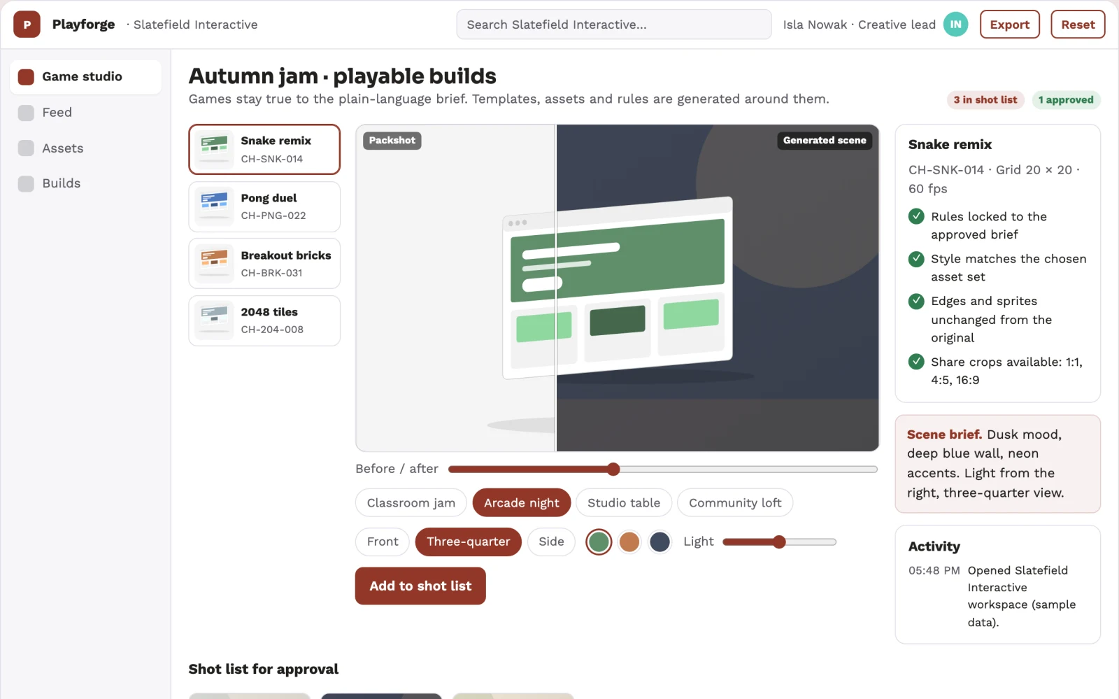 Screenshot of the Text-to-game creation and remix studio interactive demo