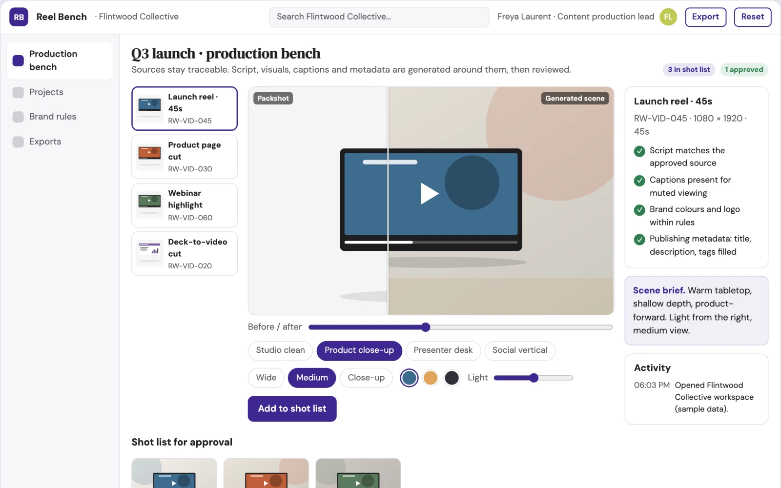 Screenshot of the Text-to-video production and review workbench interactive demo