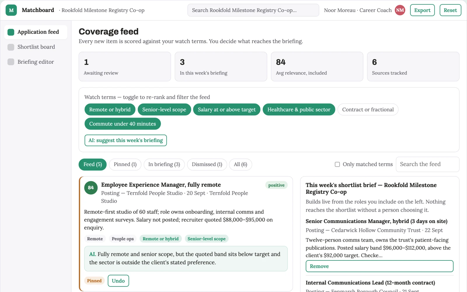 Screenshot of the Transparent job application and shortlist workbench interactive demo