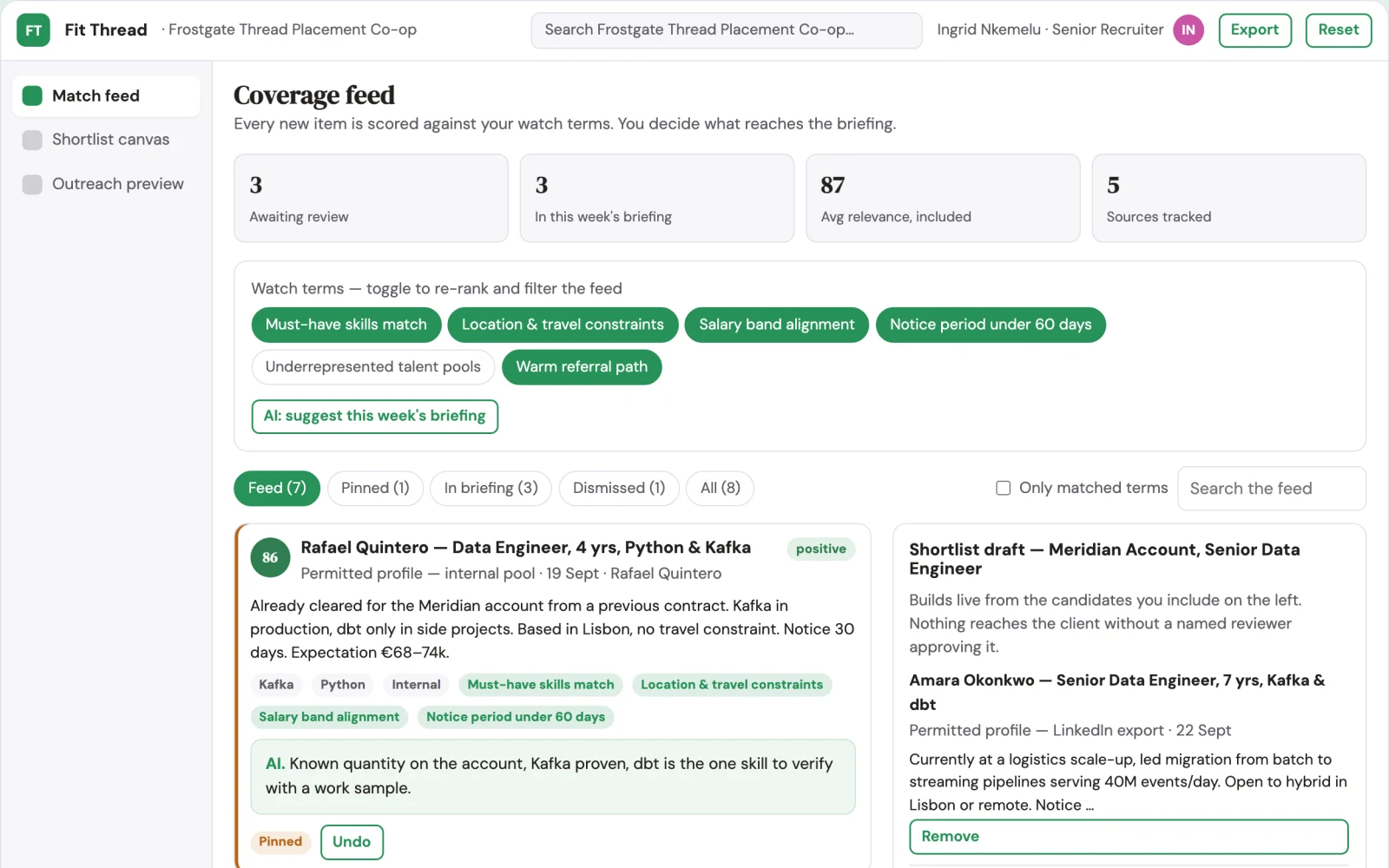 Screenshot of the Transparent opportunity matching and shortlist platform interactive demo