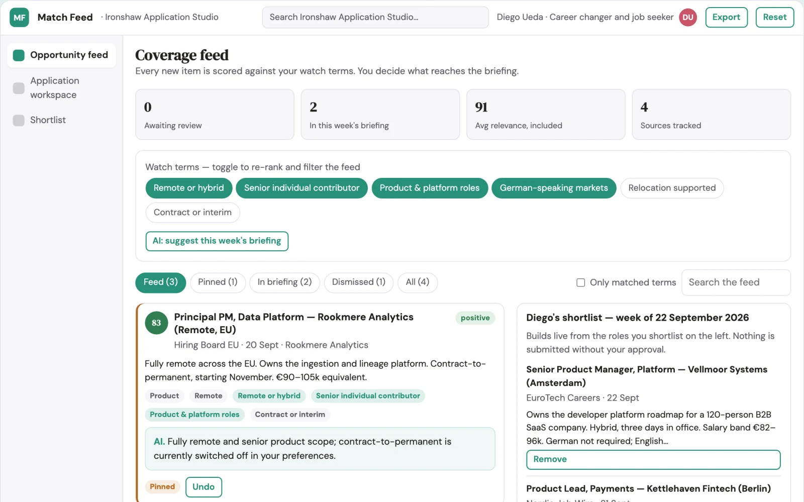 Screenshot of the Transparent opportunity matching and shortlist platform interactive demo