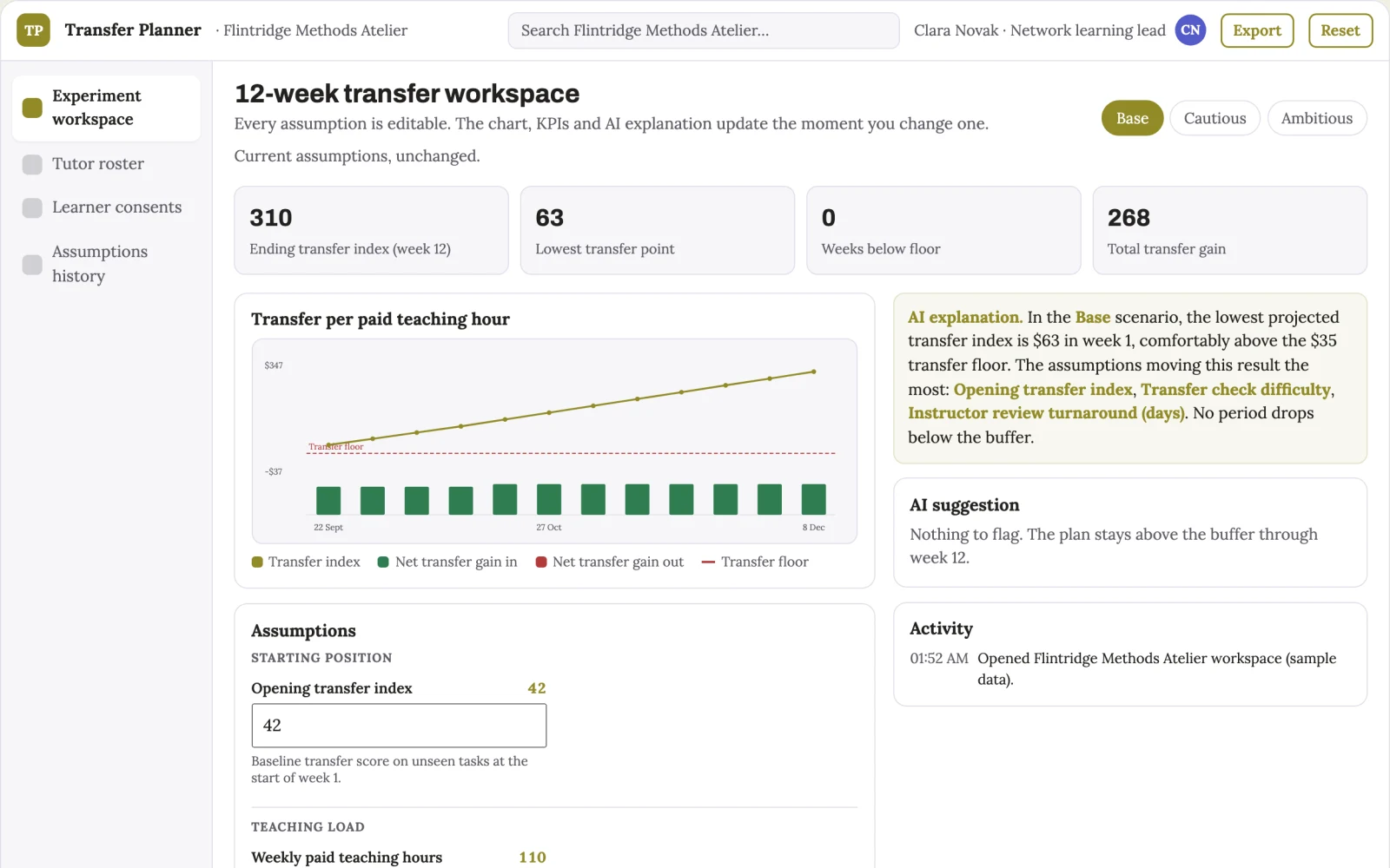 Screenshot of the Tutor session experiment planner interactive demo