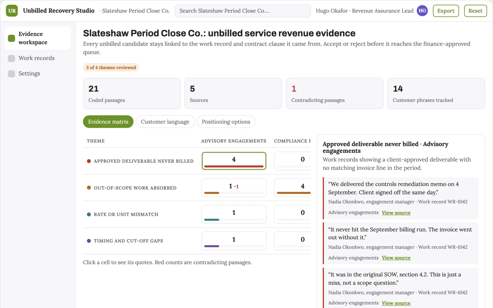 Screenshot of the Unbilled service revenue recovery engine interactive demo
