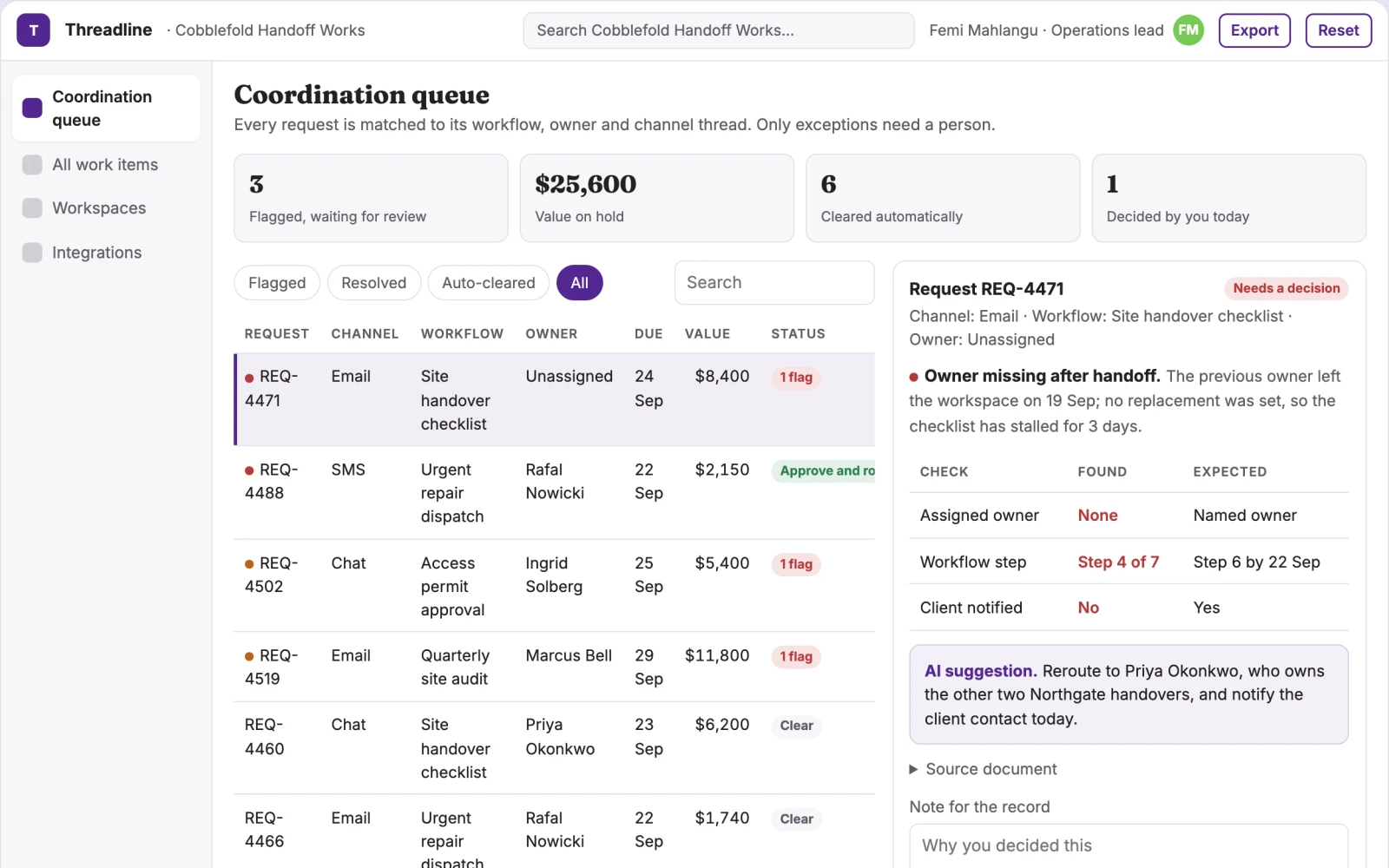 Screenshot of the Unified team communication and workflow coordination portal interactive demo
