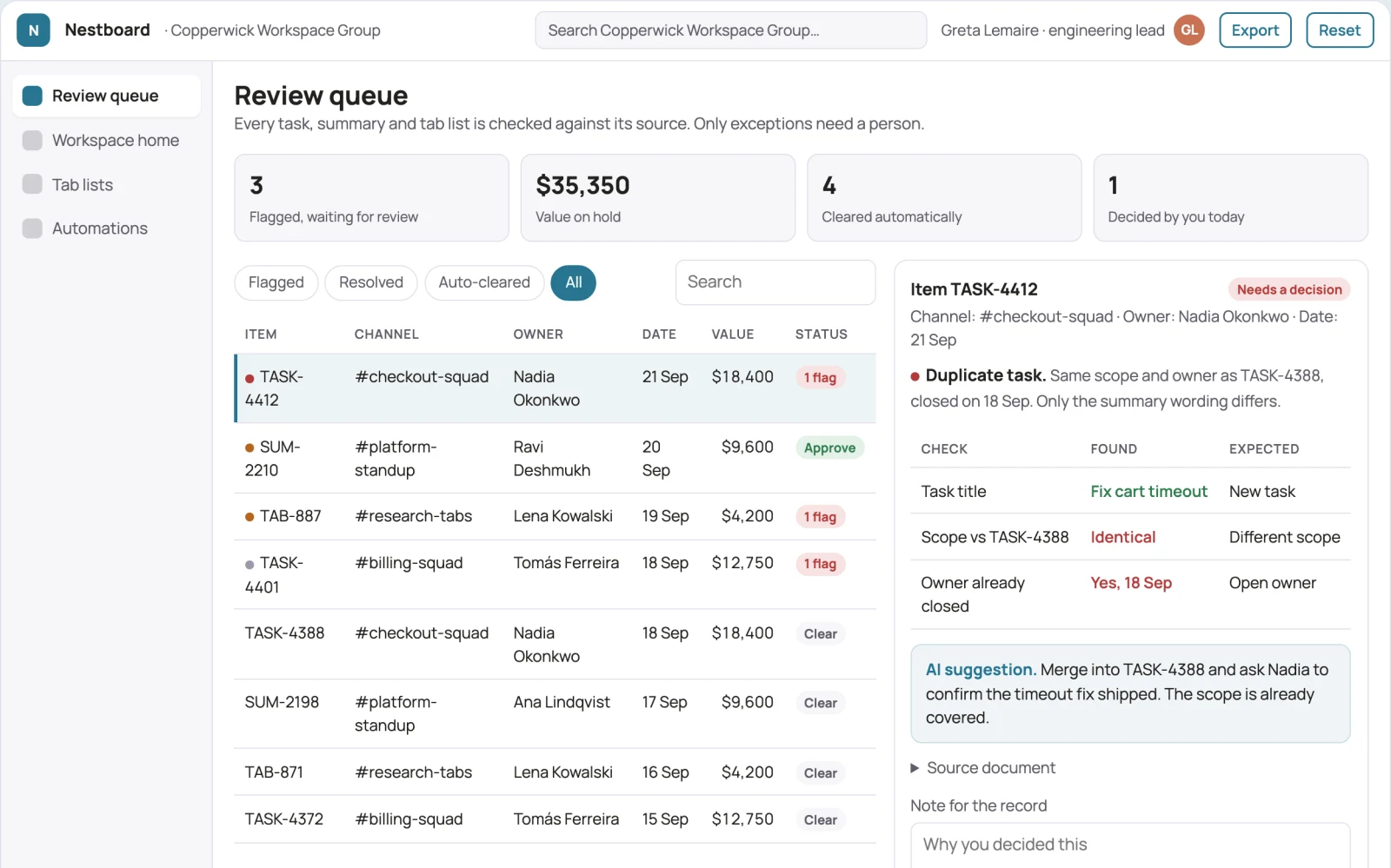 Screenshot of the Unified team workspace and tab control portal interactive demo