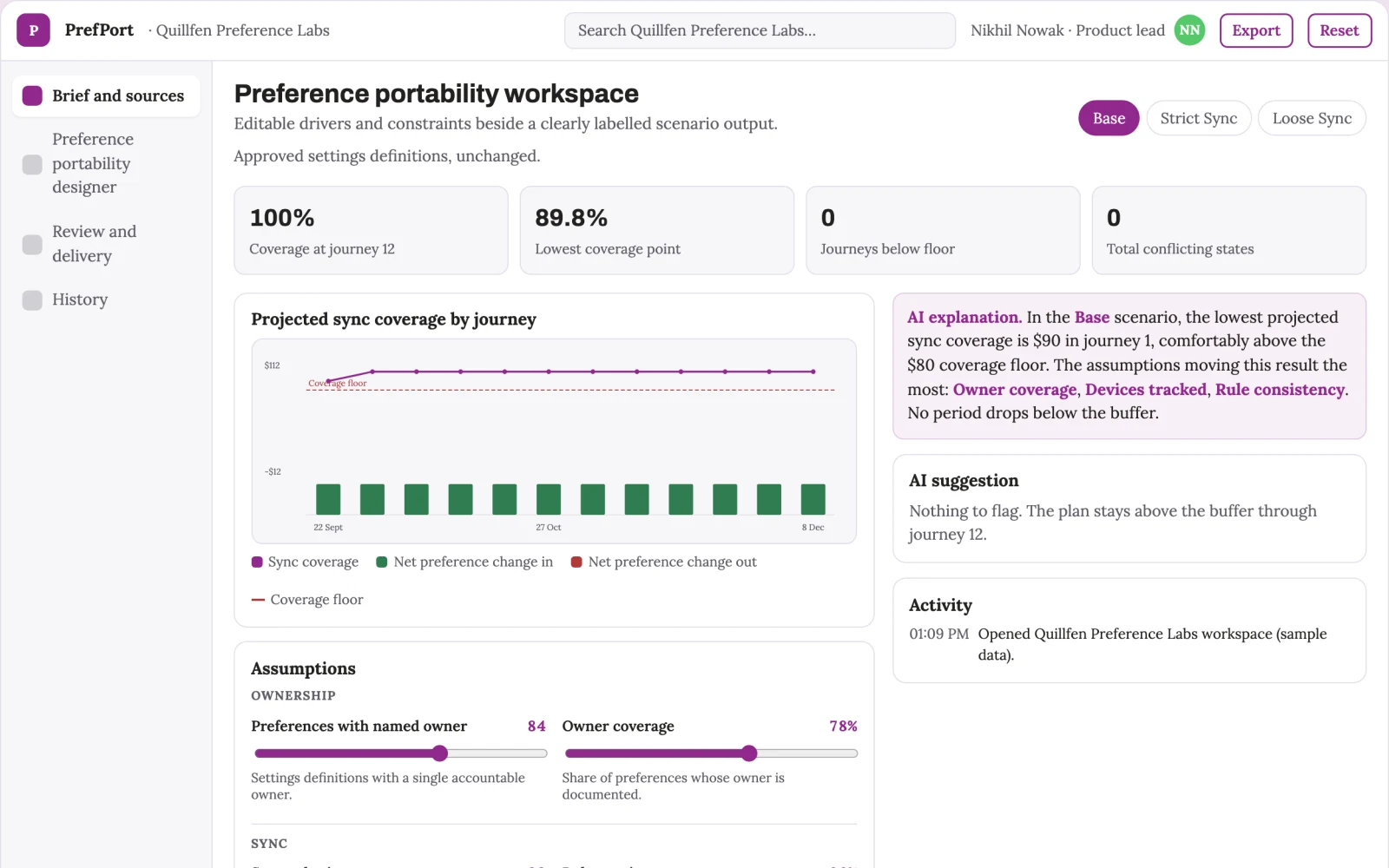 Screenshot of the User preference portability designer interactive demo