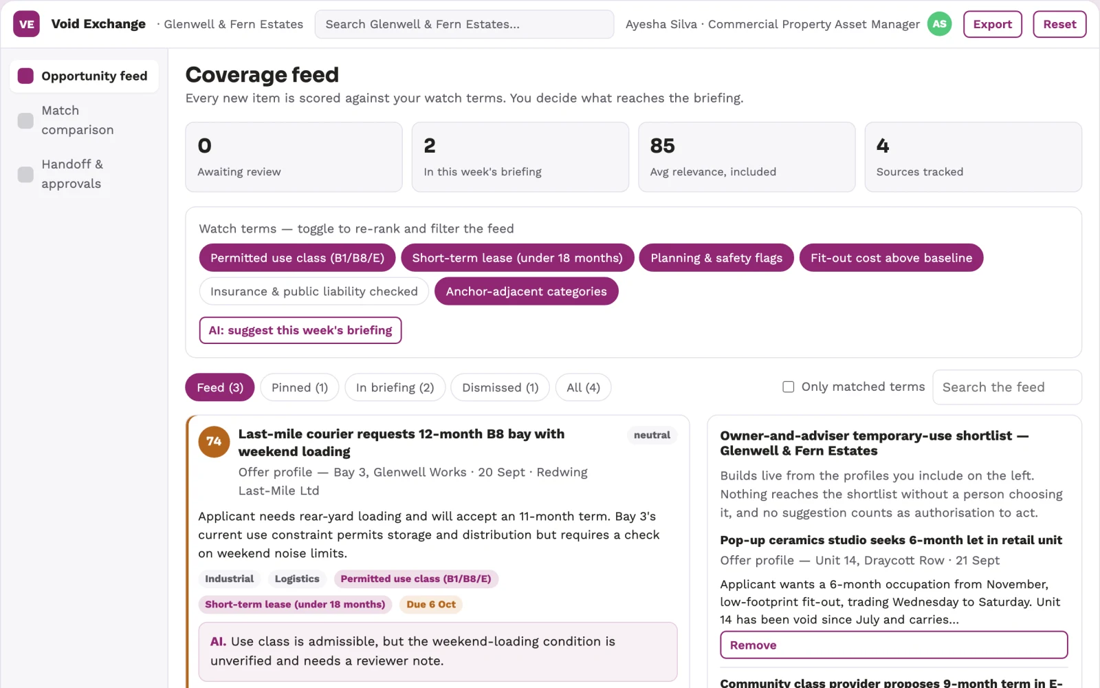 Screenshot of the Vacant commercial space temporary-use exchange interactive demo