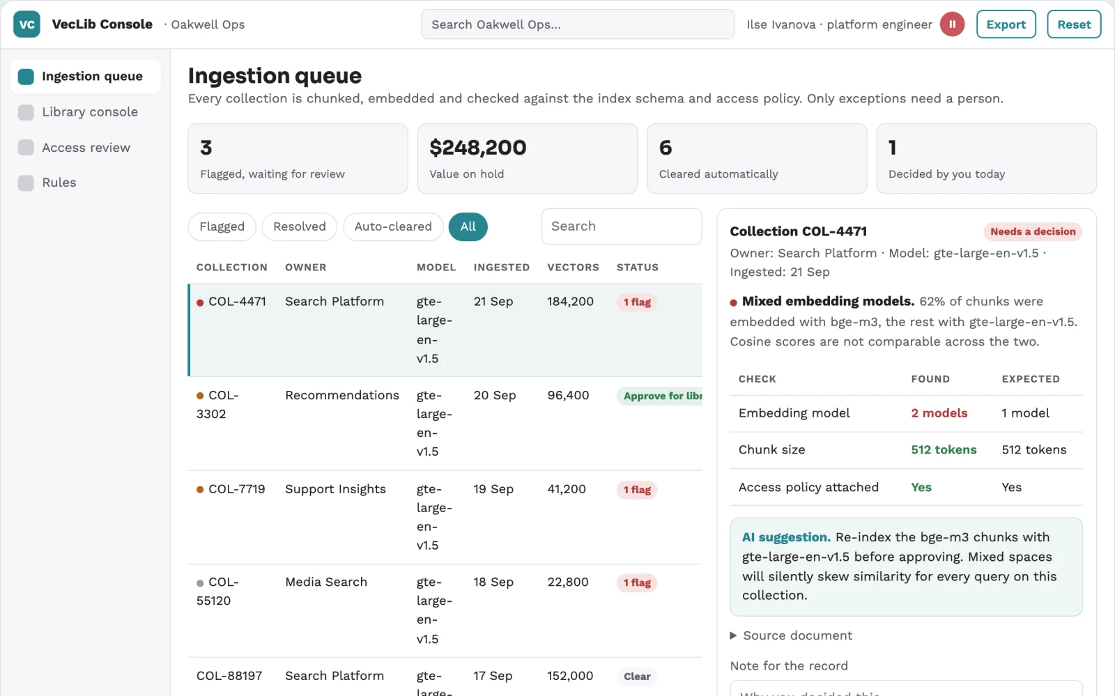 Screenshot of the Vector search library and data stewardship console interactive demo