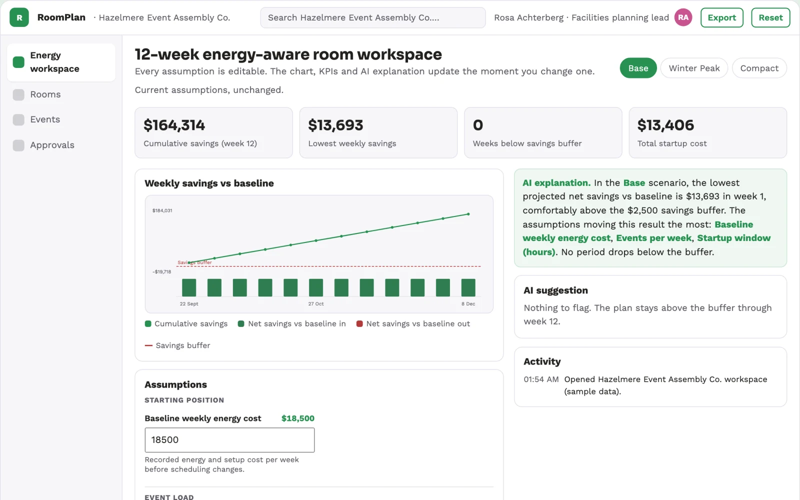 Screenshot of the Venue energy-aware event scheduler interactive demo