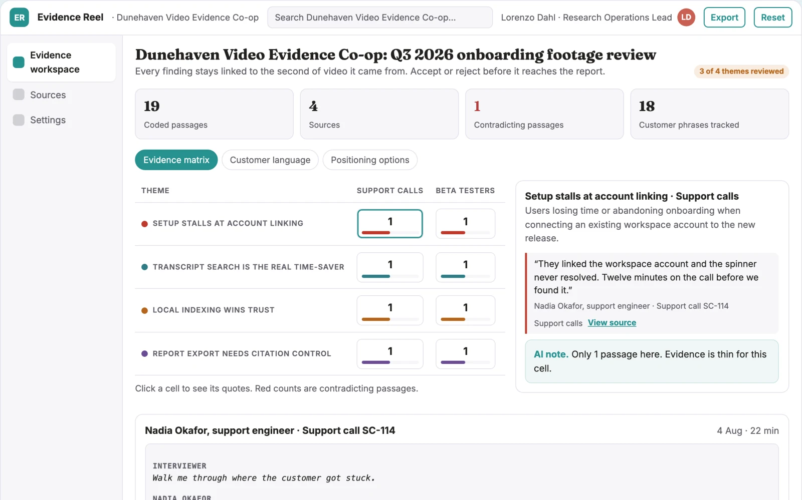 Screenshot of the Video evidence analysis and reporting workspace interactive demo