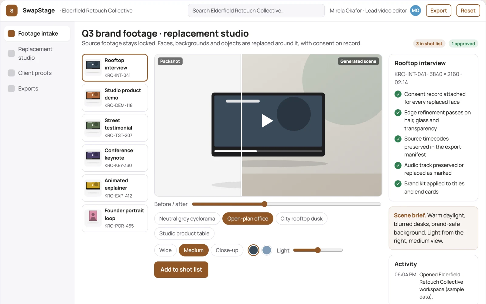 Screenshot of the Video face and background replacement studio interactive demo