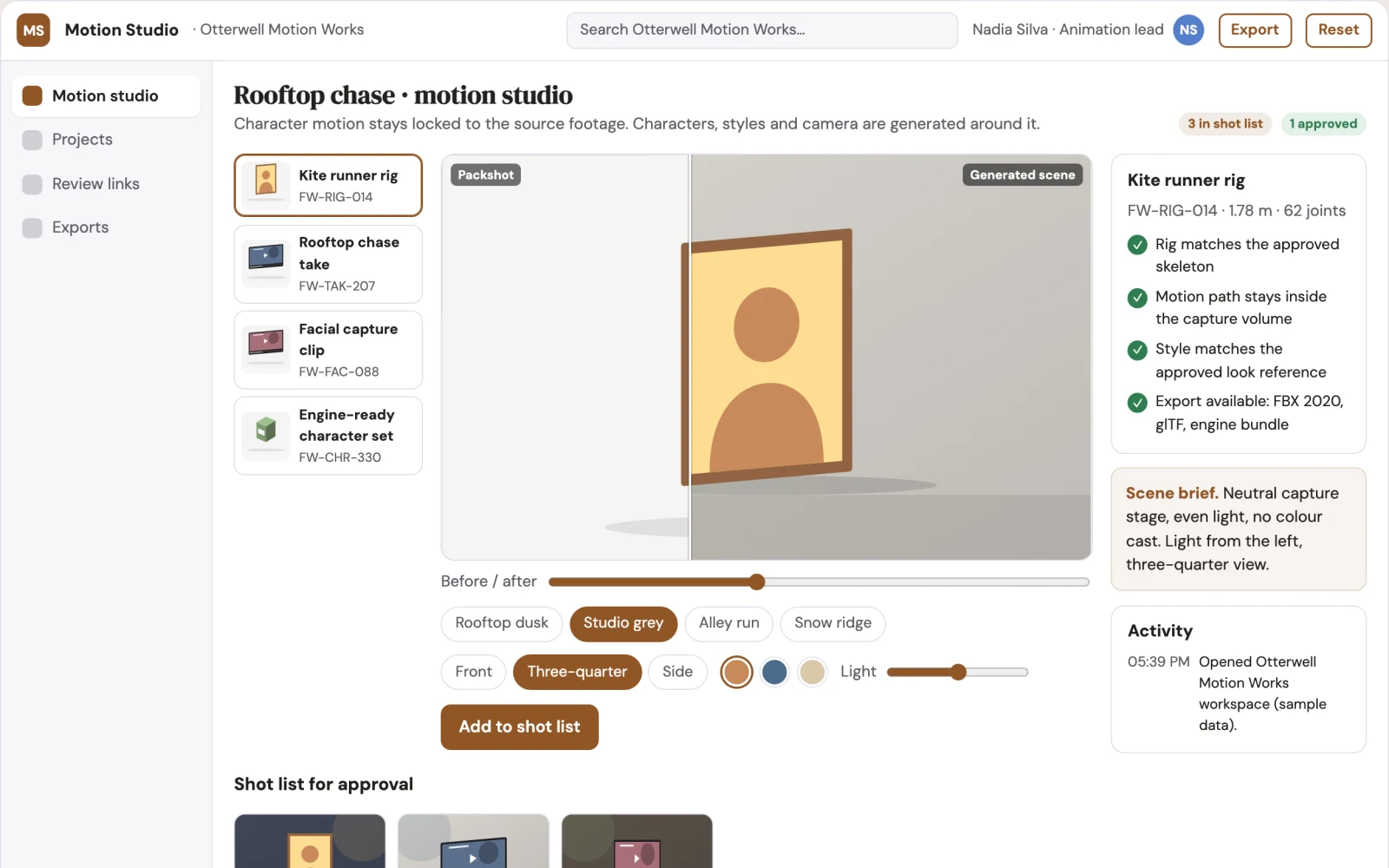 Screenshot of the Video-to-3D character motion studio interactive demo