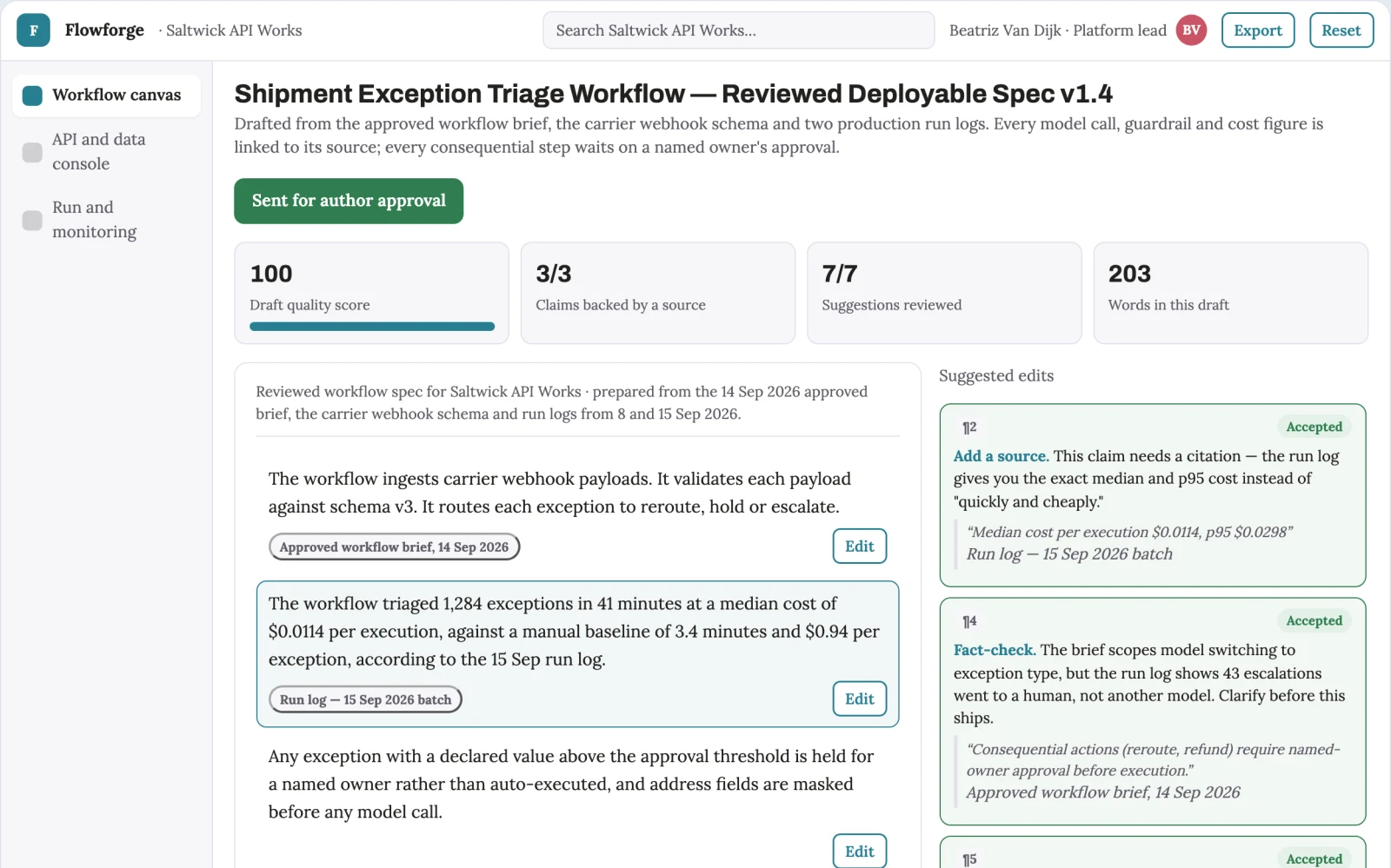 Screenshot of the Visual backend API and AI workflow delivery workspace interactive demo