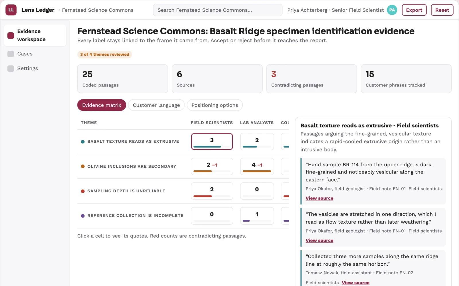 Screenshot of the Visual identification and explanation workspace interactive demo