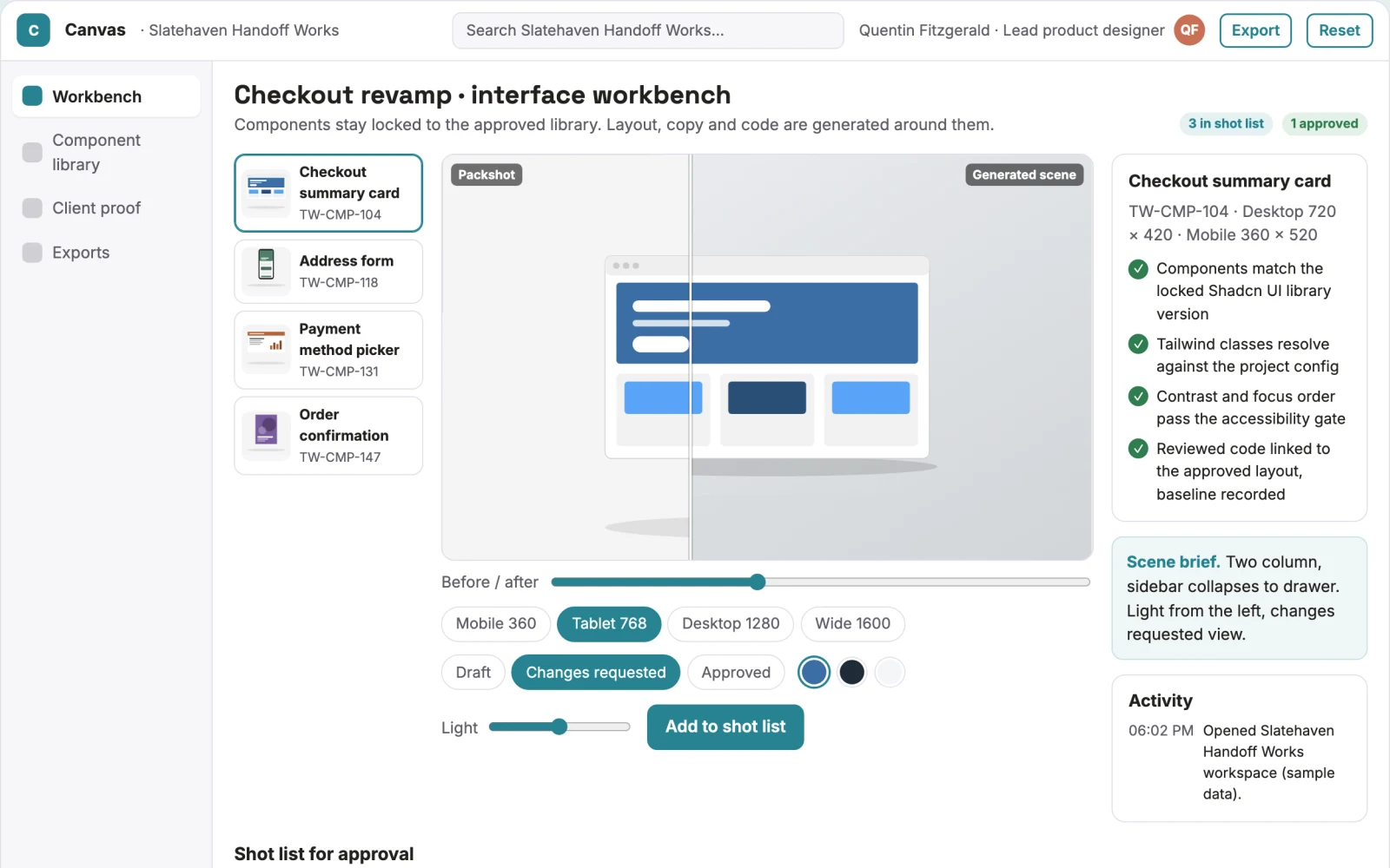 Screenshot of the Visual interface design to code workbench interactive demo