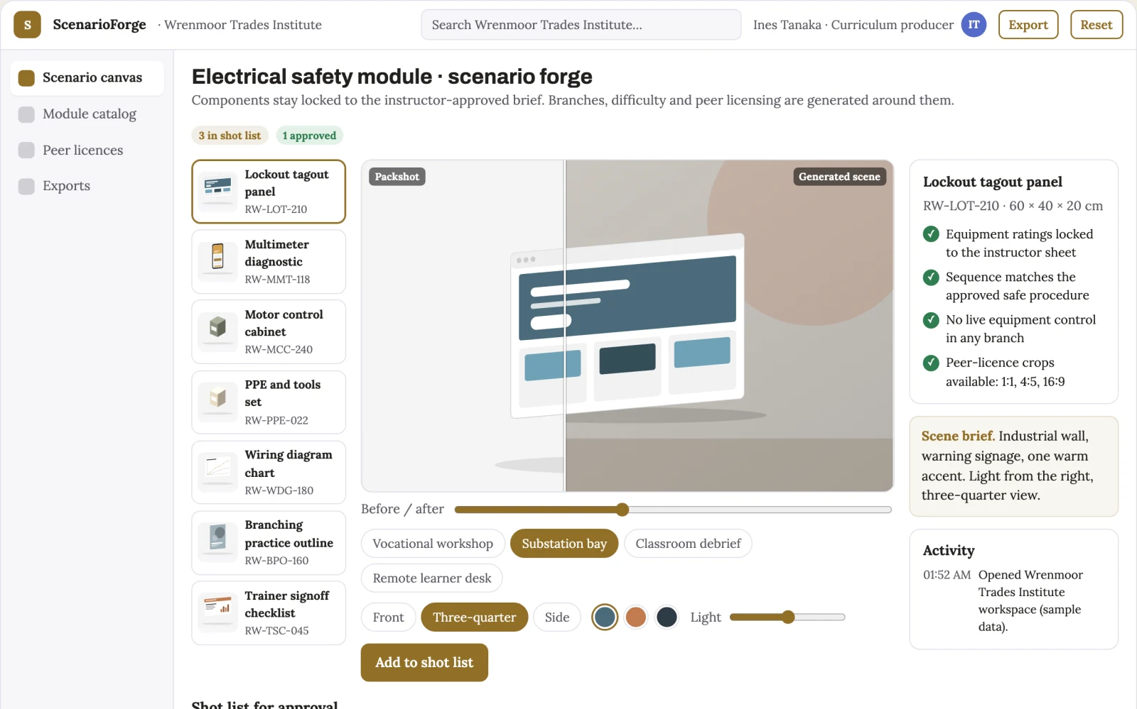 Screenshot of the Vocational simulator authoring marketplace interactive demo