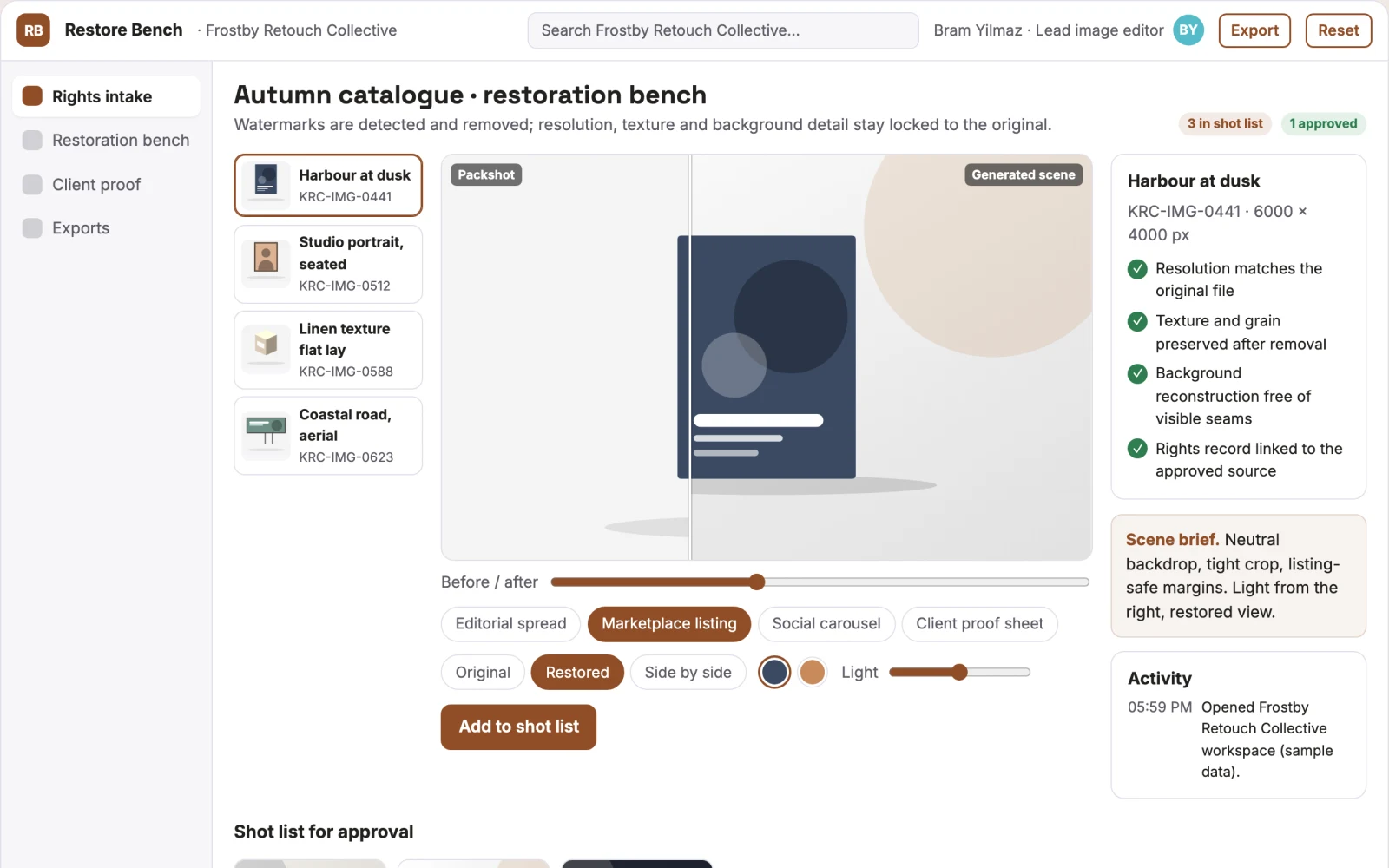 Screenshot of the Watermark-free image restoration workbench interactive demo