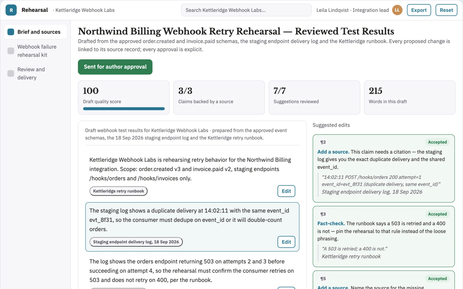 Screenshot of the Webhook failure rehearsal kit interactive demo