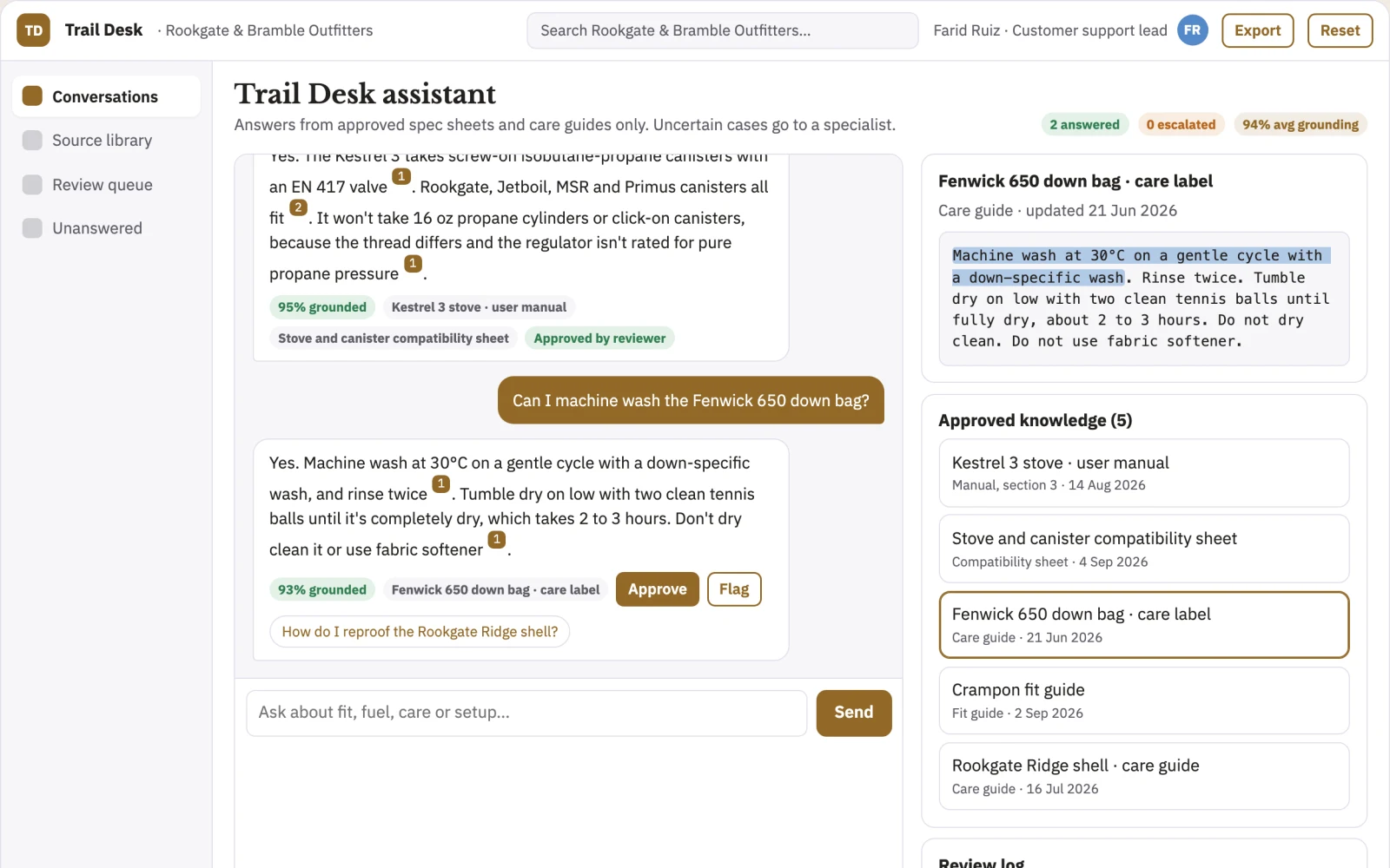 Screenshot of the WhatsApp AI assistant and admin console interactive demo