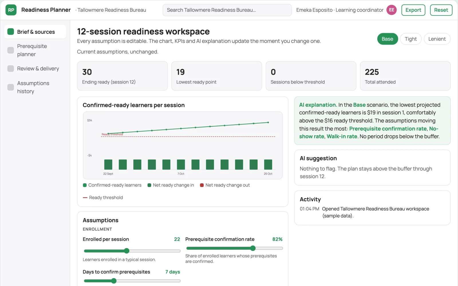 Screenshot of the Workplace training prerequisite planner interactive demo