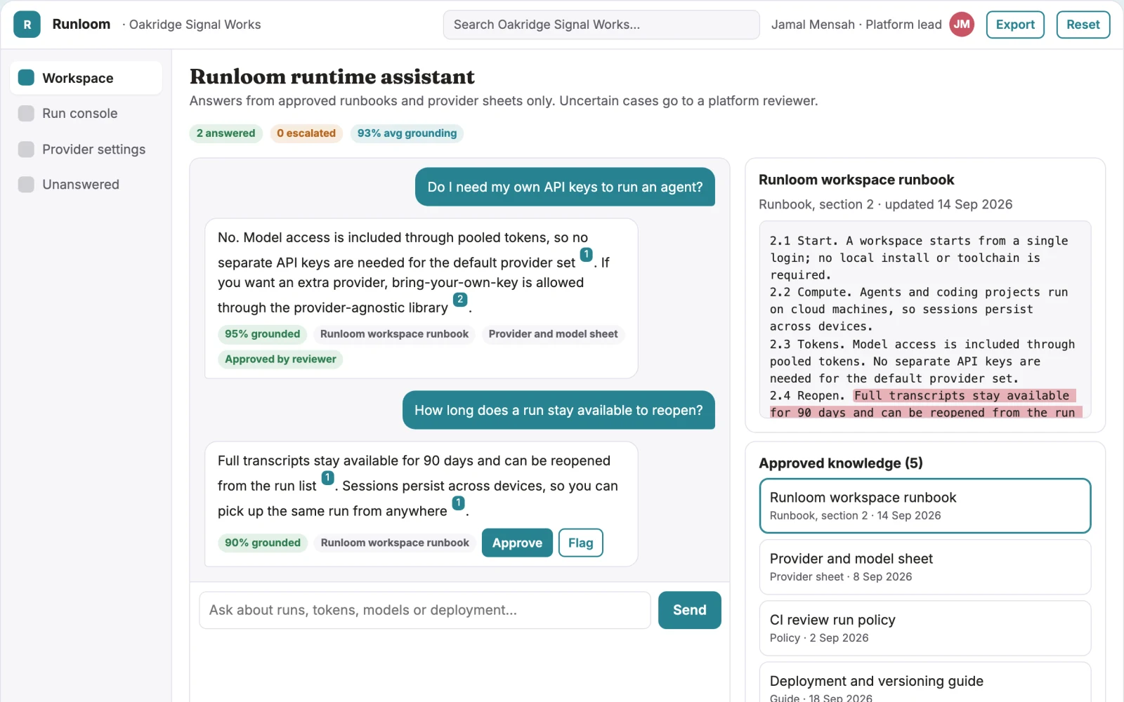 Screenshot of the Zero-setup agent runtime and coding console interactive demo